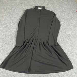 Lacoste Dress Womens 34 Black Long Sleeve Collared Button Up Fit Flare‎ Preppy